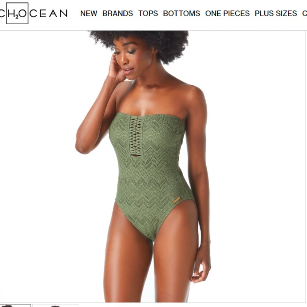 VINCE CAMUTO CROCHET BANDEAU ONE PIECE SWIMSUIT - CROCHET LACE - Size 10